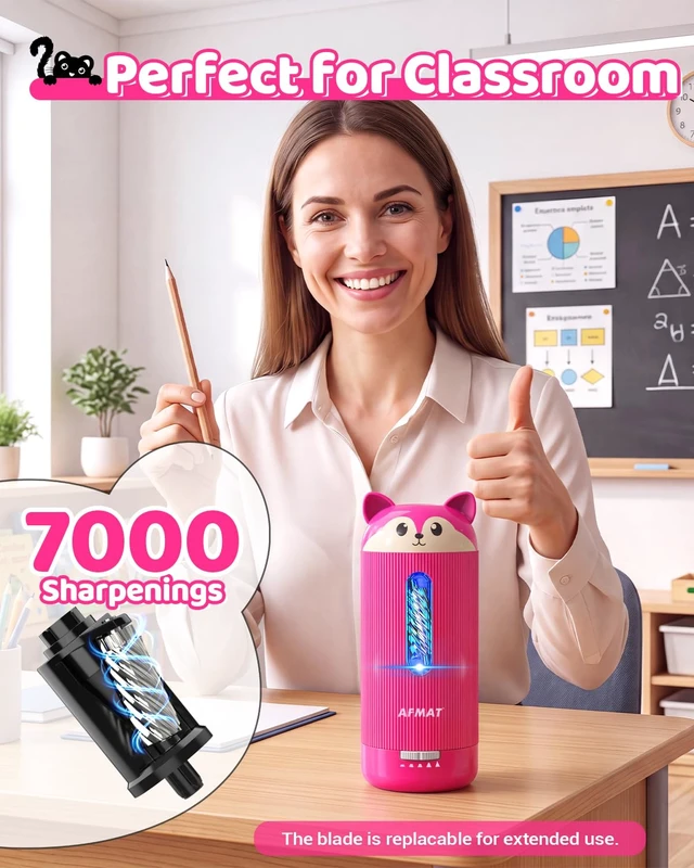Alt view image 5 of 7 - Electric Pencil Sharpener, Fully Automatic, for 6.5-12mm Pencils | Rechargeable & Cordless, Auto in & Out, 5 Nibs, 7K+ Uses, Replaceable Blade, Cute Sharpener for Classroom/Home/Office, PSJ4