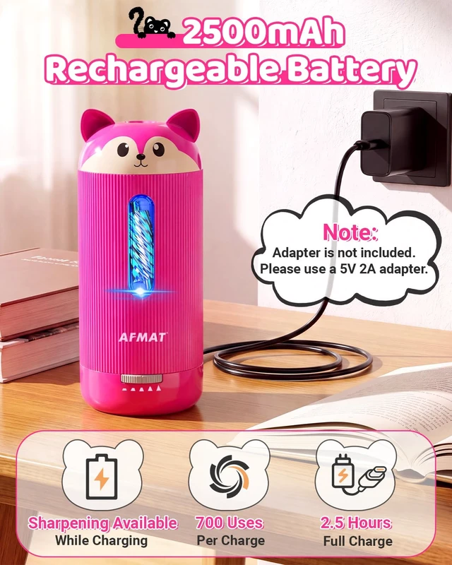 Alt view image 6 of 7 - Electric Pencil Sharpener, Fully Automatic, for 6.5-12mm Pencils | Rechargeable & Cordless, Auto in & Out, 5 Nibs, 7K+ Uses, Replaceable Blade, Cute Sharpener for Classroom/Home/Office, PSJ4