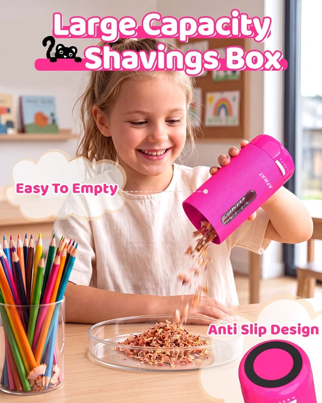 Alt view image 7 of 7 - Electric Pencil Sharpener, Fully Automatic, for 6.5-12mm Pencils | Rechargeable & Cordless, Auto in & Out, 5 Nibs, 7K+ Uses, Replaceable Blade, Cute Sharpener for Classroom/Home/Office, PSJ4