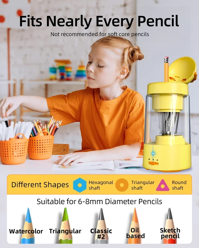Alt view image 4 of 7 - Fully Automatic Lion Pencil Sharpener,Rechargeable for Colored Pencils | 2 Blades,Auto in & Out,3 Adjustable Modes,Portable for No.2/Colored Pencils(6-8mm), Classroom/Office/Home