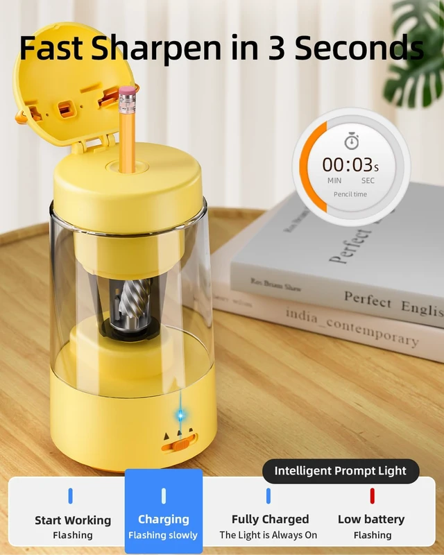 Alt view image 7 of 7 - Fully Automatic Lion Pencil Sharpener,Rechargeable for Colored Pencils | 2 Blades,Auto in & Out,3 Adjustable Modes,Portable for No.2/Colored Pencils(6-8mm), Classroom/Office/Home