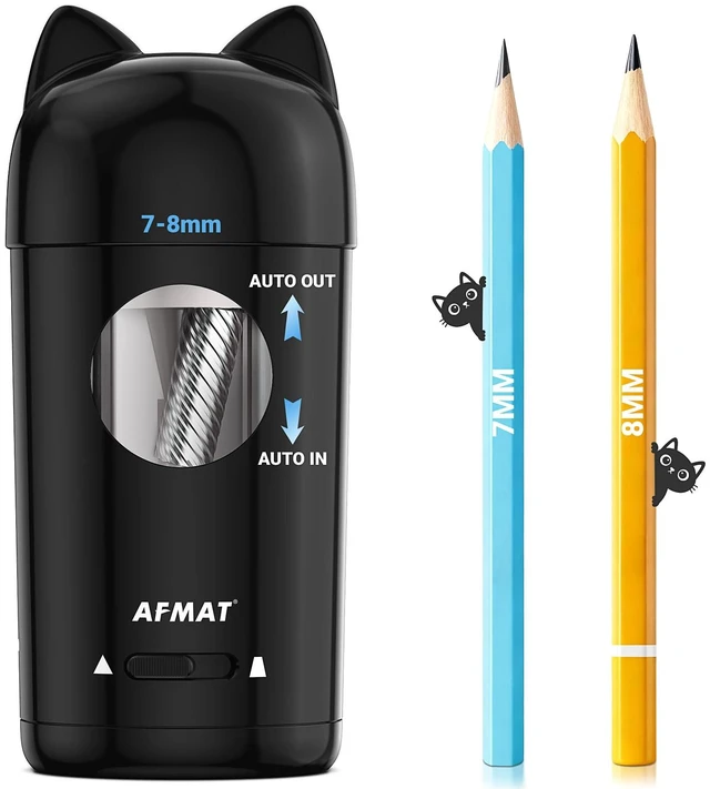 Main image of Electric Pencil Sharpener, Fully Automatic Pencil Sharpener for Kids, Auto in & Out, for 7-8mm No.2/Colored Pencils, Rechargeable & Cordless, Cute Cat Pencil Sharpeners for Classroom Home PSX9