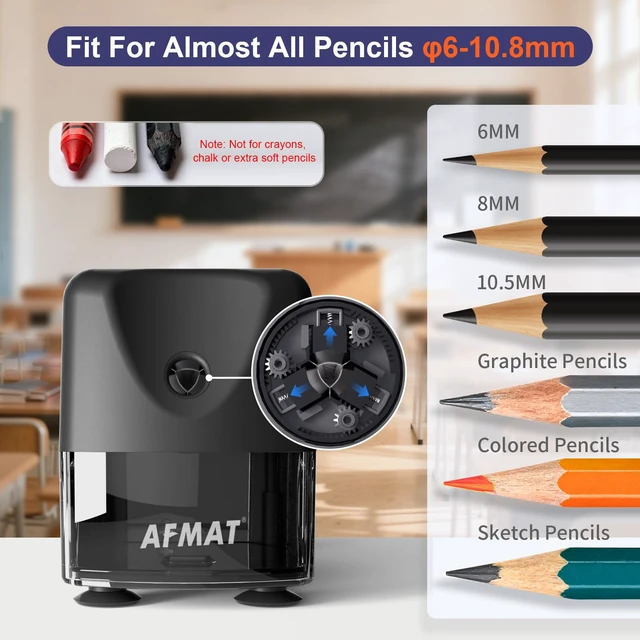 Alt view image 2 of 7 - Electric Pencil Sharpener for Classroom, Cordless & Rechargeable, Heavy Duty Pencil Sharpener for 6-11mm No.2/Colored Pencils, 10K+ Uses, Auto Stop, 2s Fast Sharpen, Battery Powered with Adapter