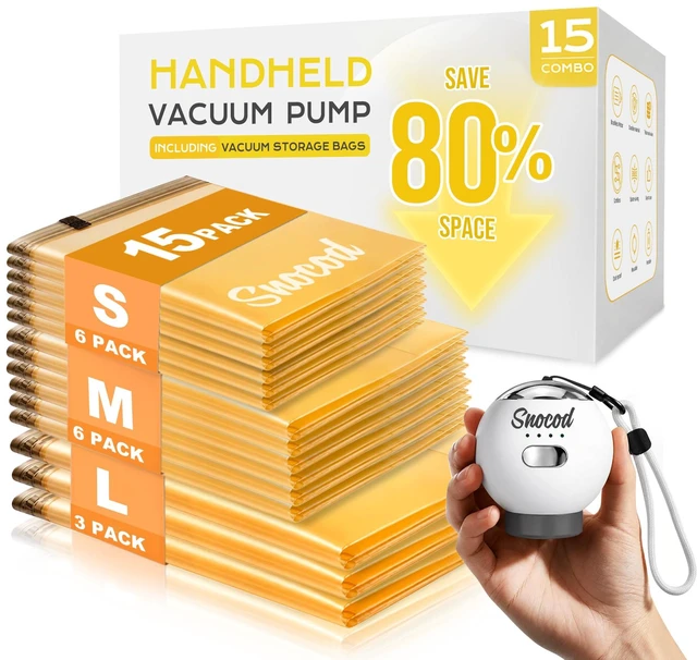 Main image of Travel Vacuum Bags with Pump, 15 Pack Vacuum Storage Bags for Clothing, Brushless Motor Type-C Rechargeable Pump, Compression Packing Bags for Travel, Suitcase, Closet and Home Storage, White