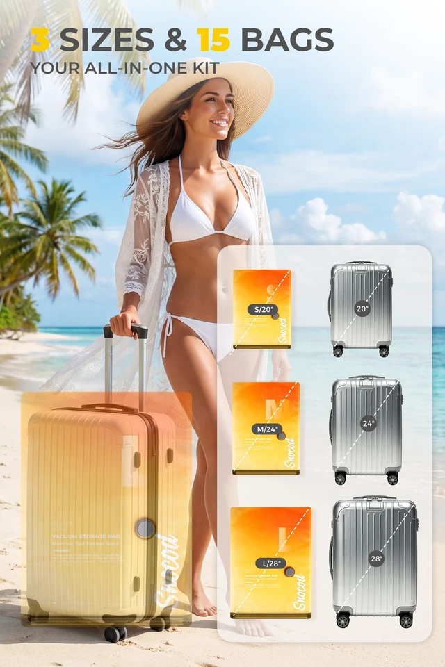 Alt view image 4 of 7 - Travel Vacuum Bags with Pump, 15 Pack Vacuum Storage Bags for Clothing, Brushless Motor Type-C Rechargeable Pump, Compression Packing Bags for Travel, Suitcase, Closet and Home Storage, White
