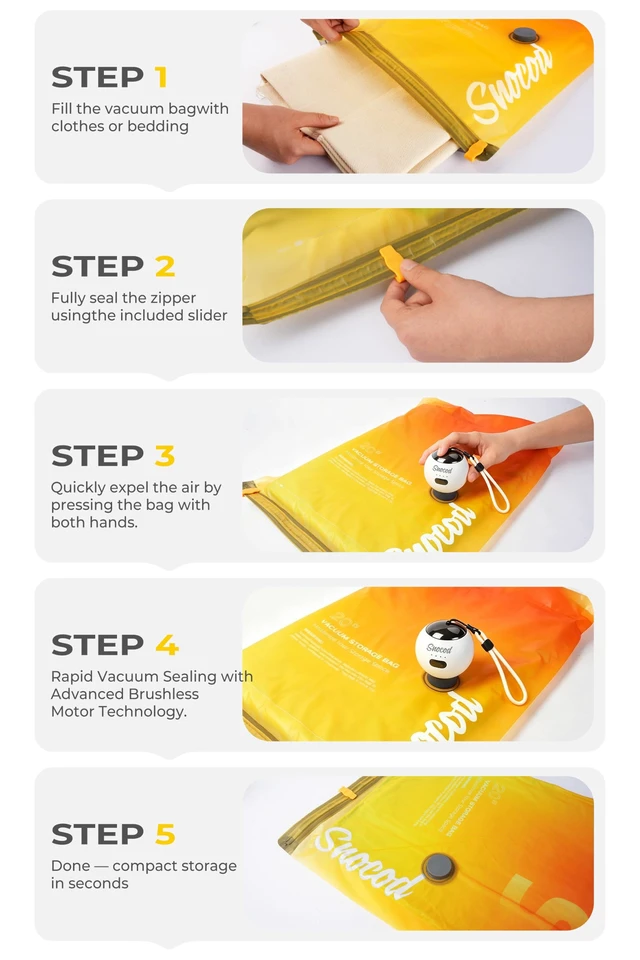 Alt view image 6 of 7 - Travel Vacuum Bags with Pump, 15 Pack Vacuum Storage Bags for Clothing, Brushless Motor Type-C Rechargeable Pump, Compression Packing Bags for Travel, Suitcase, Closet and Home Storage, White