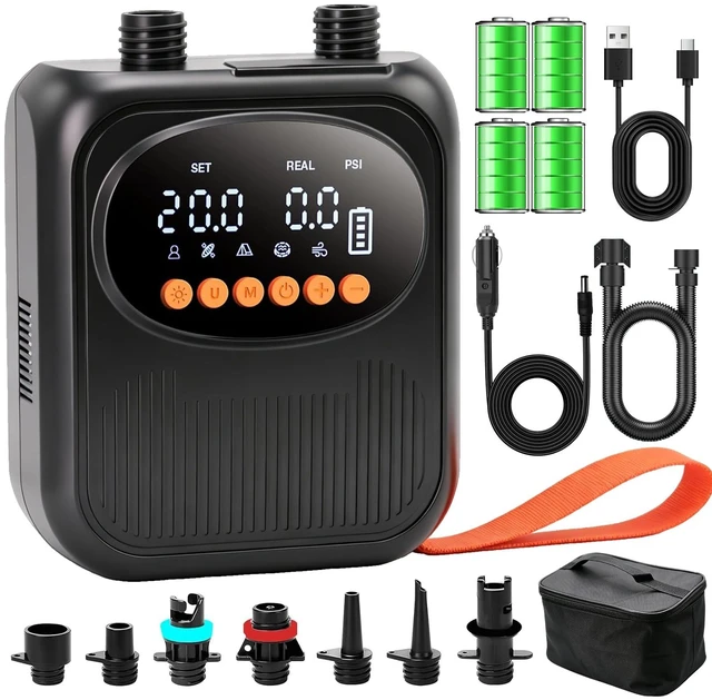 Main image of Rechargeable Paddle Board Pump, Portable 20PSI High Pressure Electric SUP Pump, Intelligent Dual Stage Inflation & Deflation, Auto-Off, 12V DC Car Connector, for Kayak, Boat, Tent