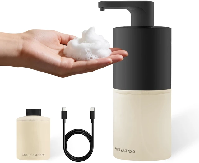 Main image of Automatic Touchless Foaming Soap Dispenser, USB Rechargeable Sensor Pump with Refill Included, Matte Black, for Bathroom & Kitchen