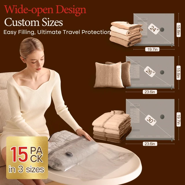 Alt view image 3 of 7 - Travel Vacuum Bags with Rechargeable Pump, Carry-On Space Saver | See Contents Easily with Transparent Bags, 1500mAh Pump Compresses 90+ Bags, Carry-On Size for Easy Travel Packing