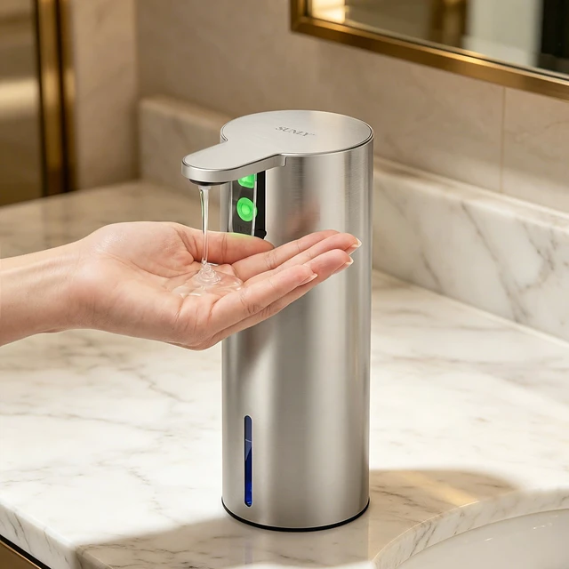 Main image of Electric Liquid Soap Dispenser, 11.8oz Press-to-Dispense Soap Pump with Touch Control, USB-C Rechargeable Stainless Steel Soap Dispenser for Kitchen Bathroom, Hand and Dish Soap