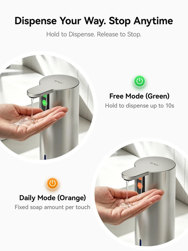 Alt view image 3 of 7 - Electric Liquid Soap Dispenser, 11.8oz Press-to-Dispense Soap Pump with Touch Control, USB-C Rechargeable Stainless Steel Soap Dispenser for Kitchen Bathroom, Hand and Dish Soap