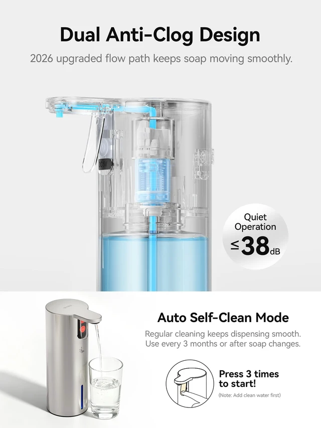 Alt view image 6 of 7 - Electric Liquid Soap Dispenser, 11.8oz Press-to-Dispense Soap Pump with Touch Control, USB-C Rechargeable Stainless Steel Soap Dispenser for Kitchen Bathroom, Hand and Dish Soap