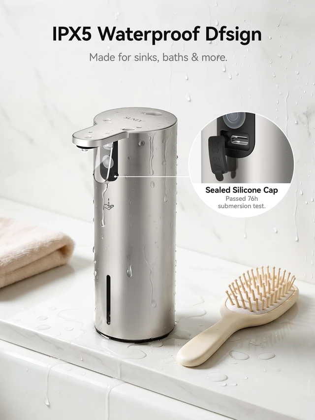 Alt view image 7 of 7 - Electric Liquid Soap Dispenser, 11.8oz Press-to-Dispense Soap Pump with Touch Control, USB-C Rechargeable Stainless Steel Soap Dispenser for Kitchen Bathroom, Hand and Dish Soap