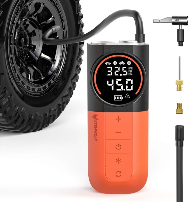 Main image of S1 Tire Inflator Portable Air Compressor, 160PSI Cordless Air Pump | Fast Inflation,Tire Pump for Car Tires,Motorcycle,Balls,Bike Pump with LED Light, Auto Shut-Off,Digital Pressure Gauge,Orange