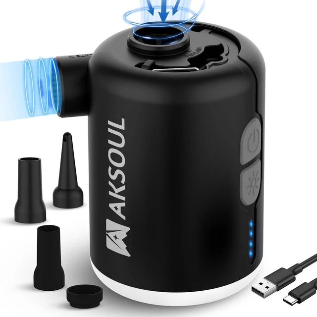 Main image of Portable Air Mattress Pump for Inflatables: USB Rechargeable Battery Powered Mini Inflator - Inflate & Deflate Electric Operated Pumps with Light for Camping Pool Inflatable Float