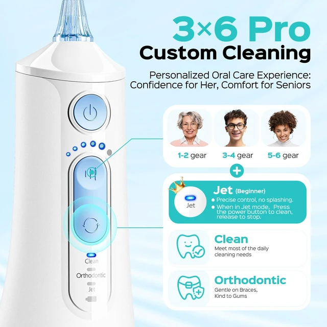 Alt view image 6 of 7 - ADA Accepted C51 Water Dental Flosser for Teeth, 3 Modes 6 Pressure | Water Dental Pick for Orthodontic, Braces, Sensitive Gums, Multiple Users, Compact for Travel Built-in Nozzle Storage, White
