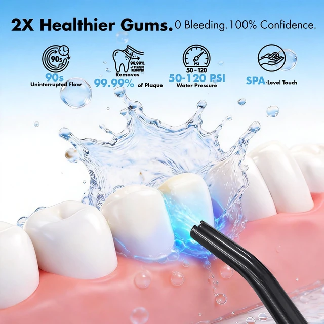 Alt view image 2 of 7 - Cordless Water Flosser: C15 Portable Dental Irrigator, Black | 4 Modes for Sensitive Gums & Braces, 300ml IPX7 Waterproof, Up to 60-Day Battery Life, Travel/Home/Shower Use