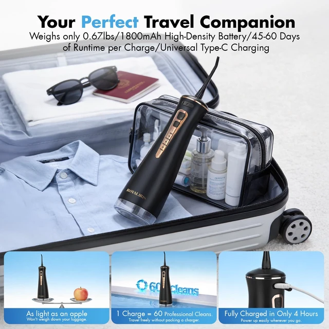 Alt view image 4 of 7 - Cordless Water Flosser: C15 Portable Dental Irrigator, Black | 4 Modes for Sensitive Gums & Braces, 300ml IPX7 Waterproof, Up to 60-Day Battery Life, Travel/Home/Shower Use
