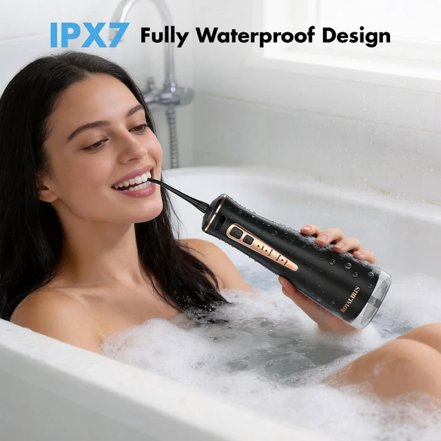 Alt view image 7 of 7 - Cordless Water Flosser: C15 Portable Dental Irrigator, Black | 4 Modes for Sensitive Gums & Braces, 300ml IPX7 Waterproof, Up to 60-Day Battery Life, Travel/Home/Shower Use