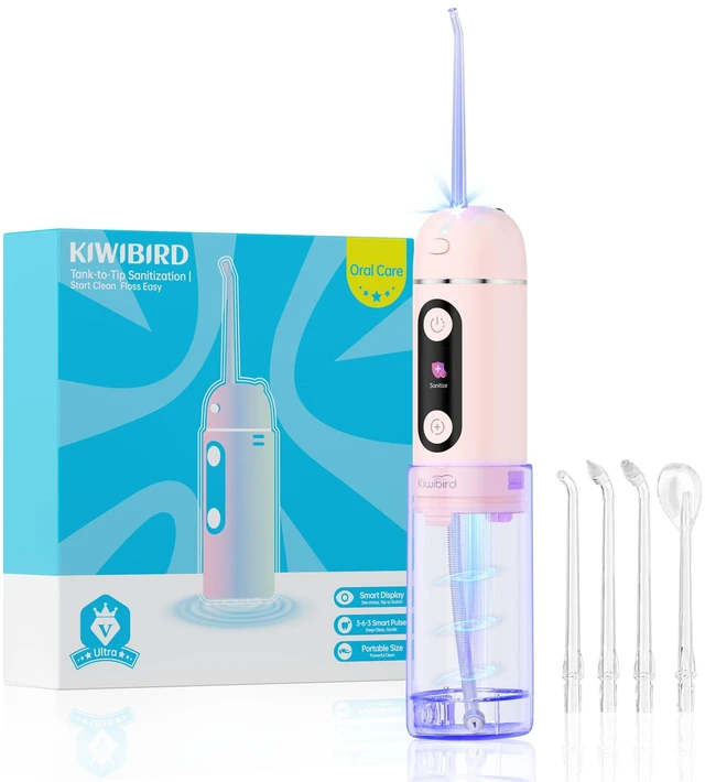 Main image of C2 Portable Water Flosser, Cordless Oral Irrigator with UV-C Clean Mode, 4 Modes, Waterproof Rechargeable Dental Flosser with 4 Nozzles and Travel Bag (Pink)