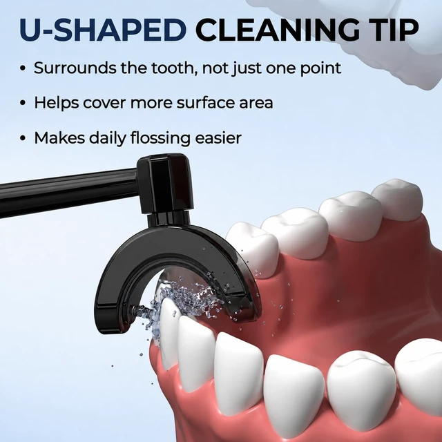 Alt view image 2 of 7 - Water Dental Flosser Pick for Teeth,Cordless Rechargeable Portable Flosser | U-Type 360° Cleaning & LED Display,350ML Tank,5 Cleaning Modes,USB-C,Water Flosser for Braces, Sensitive Gums & Travel