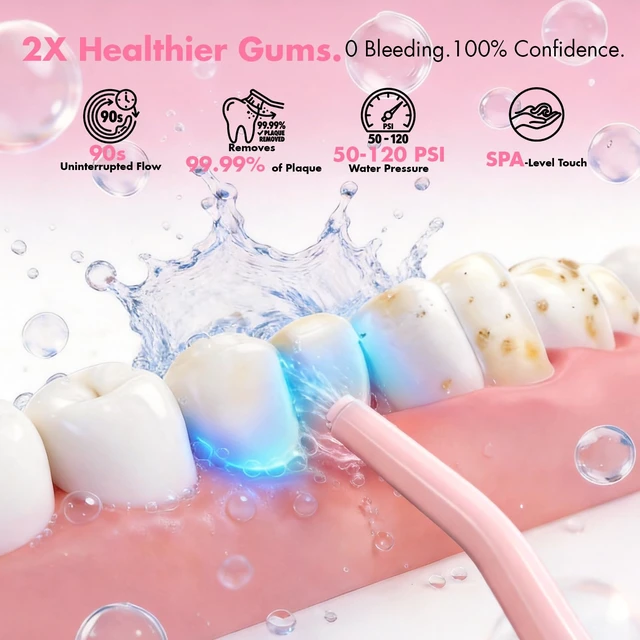 Alt view image 2 of 7 - Cordless Water Flosser, C15 Portable Pink Oral Irrigator | 4 Modes for Sensitive Gums & Braces, 300ml Capacity, IPX7 Waterproof, Up to 60-Day Battery for travel