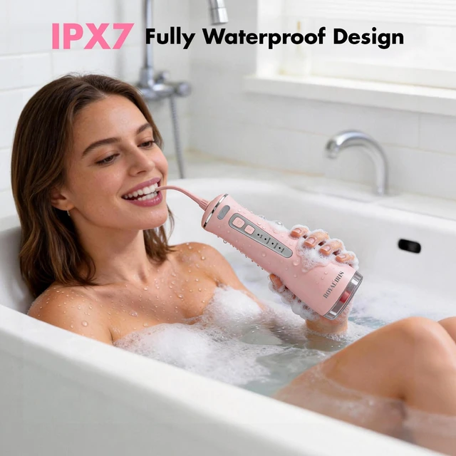 Alt view image 7 of 7 - Cordless Water Flosser, C15 Portable Pink Oral Irrigator | 4 Modes for Sensitive Gums & Braces, 300ml Capacity, IPX7 Waterproof, Up to 60-Day Battery for travel
