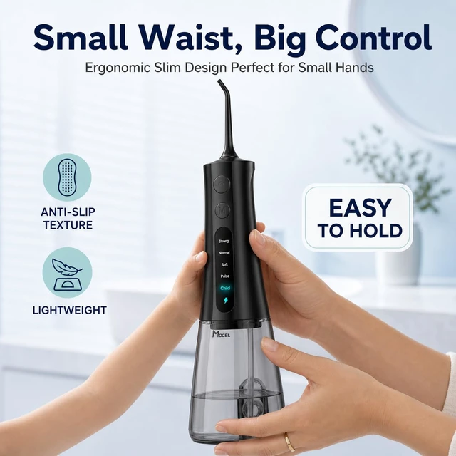Alt view image 4 of 7 - Cordless Water Dental Flosser for Teeth, 300ML Portable Oral Irrigator with OLED Display and Child Mode, 5 Pressure Settings, 6 Tips, USB-C, IPX7 Waterproof, Braces and Family Care, Black
