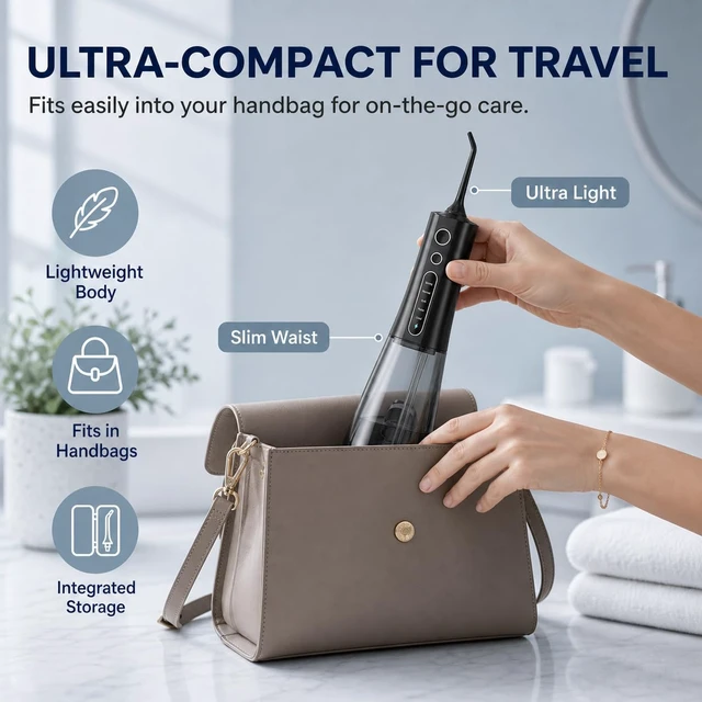 Alt view image 5 of 7 - Cordless Water Dental Flosser for Teeth, 300ML Portable Oral Irrigator with OLED Display and Child Mode, 5 Pressure Settings, 6 Tips, USB-C, IPX7 Waterproof, Braces and Family Care, Black