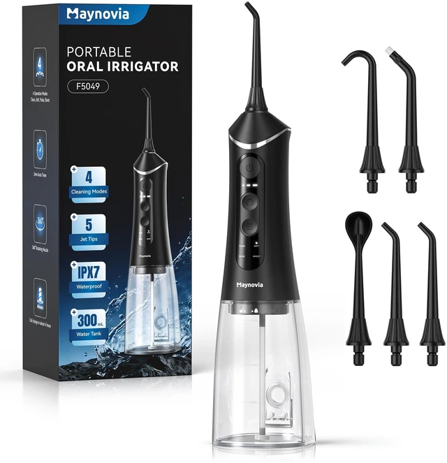 Main image of Cordless Water Flosser for Teeth, U-Shaped Tip, 300ml Tank, 5 Tips | Inside-out cleaning, inner tooth surfaces, 4 modes, 3 pressure levels, IPX7-rated, up to 30 days per charge, braces, travel