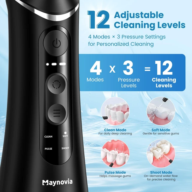 Alt view image 4 of 7 - Cordless Water Flosser for Teeth, U-Shaped Tip, 300ml Tank, 5 Tips | Inside-out cleaning, inner tooth surfaces, 4 modes, 3 pressure levels, IPX7-rated, up to 30 days per charge, braces, travel