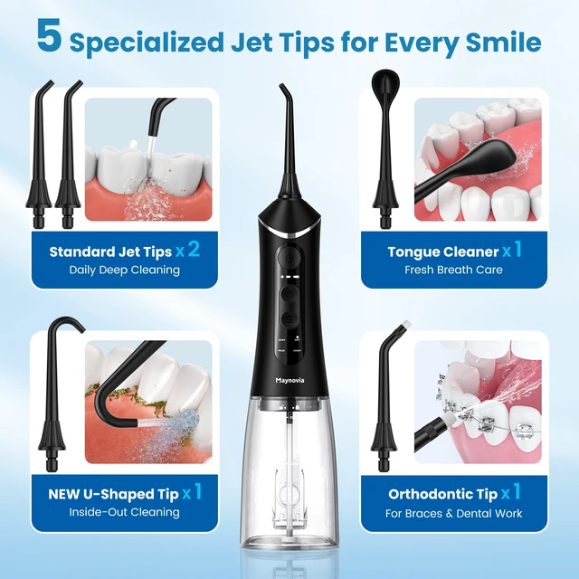 Alt view image 5 of 7 - Cordless Water Flosser for Teeth, U-Shaped Tip, 300ml Tank, 5 Tips | Inside-out cleaning, inner tooth surfaces, 4 modes, 3 pressure levels, IPX7-rated, up to 30 days per charge, braces, travel