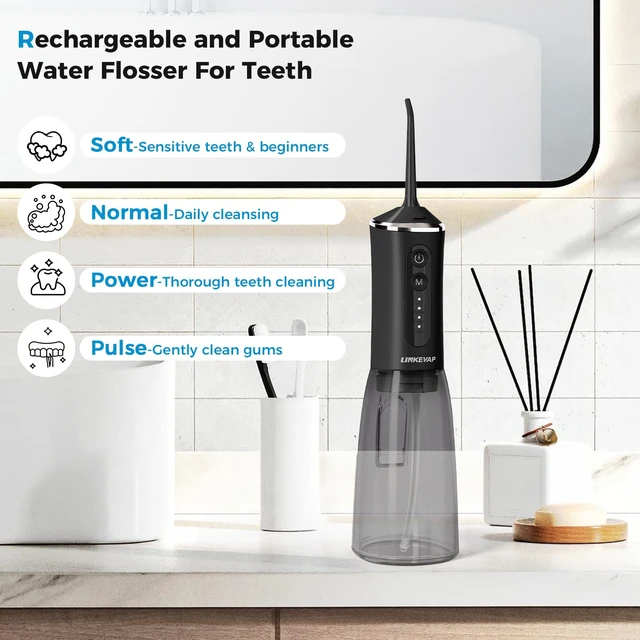Alt view image 3 of 6 - Water Flosser for Teeth Pick,360ML Rechargeable Travel Oral Irrigator Cleaner,IPX7 Waterproof Daily Dental Care Machine for Home (Black)