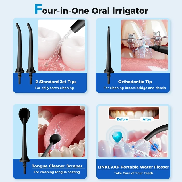 Alt view image 4 of 6 - Water Flosser for Teeth Pick,360ML Rechargeable Travel Oral Irrigator Cleaner,IPX7 Waterproof Daily Dental Care Machine for Home (Black)