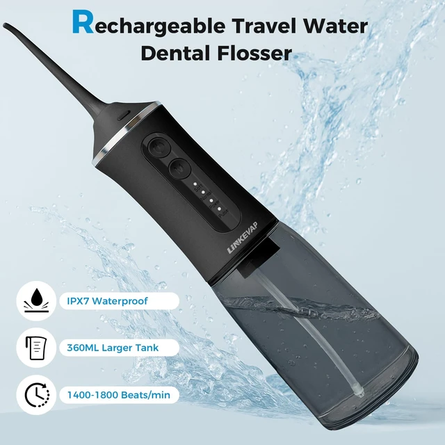 Alt view image 5 of 6 - Water Flosser for Teeth Pick,360ML Rechargeable Travel Oral Irrigator Cleaner,IPX7 Waterproof Daily Dental Care Machine for Home (Black)