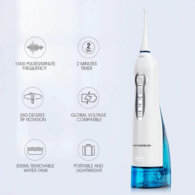 Alt view image 2 of 7 - Water Flosser Cordless Oral Irrigator Rechargeable Dental Water Jet HOC700 for Teeth Braces with 300ML Water Tank and 4 Jet Tips for Travel & Home Use