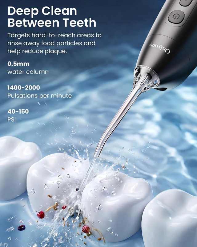 Alt view image 3 of 7 - Portable Water Flosser with 3 Settings, 5 Tips for Daily Oral Care | Rechargeable Cordless Oral Irrigator for Orthodontic & Sensitive Gums, Cordless for Home and Travel Use,300ML Larger Tank