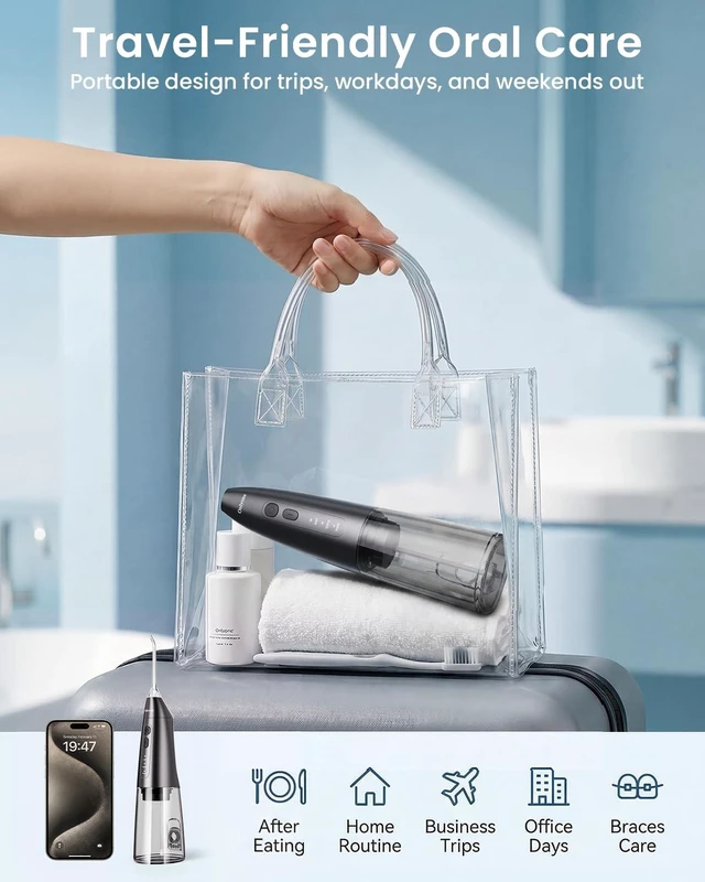 Alt view image 5 of 7 - Portable Water Flosser with 3 Settings, 5 Tips for Daily Oral Care | Rechargeable Cordless Oral Irrigator for Orthodontic & Sensitive Gums, Cordless for Home and Travel Use,300ML Larger Tank