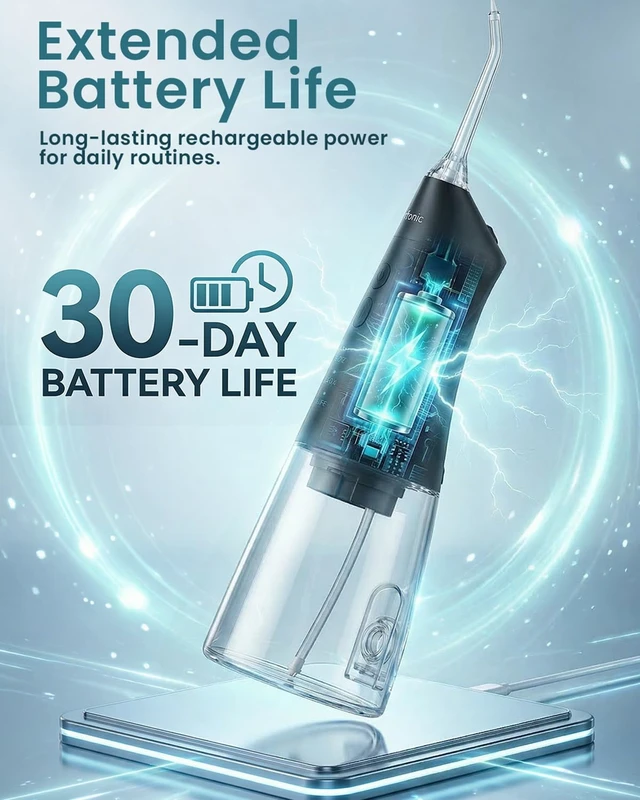 Alt view image 7 of 7 - Portable Water Flosser with 3 Settings, 5 Tips for Daily Oral Care | Rechargeable Cordless Oral Irrigator for Orthodontic & Sensitive Gums, Cordless for Home and Travel Use,300ML Larger Tank