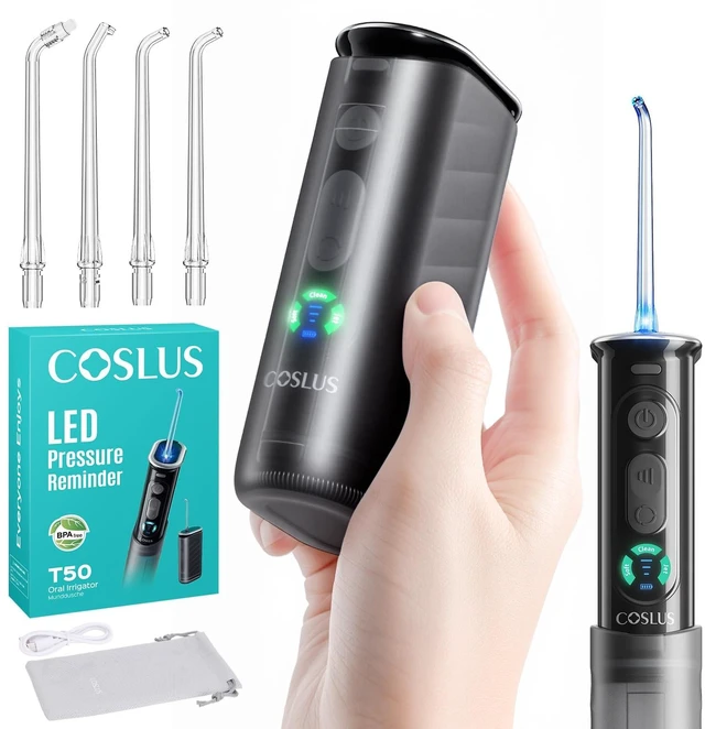 Main image of T50 Portable Water Dental Flosser for Travel with Screen Display | Mini Cordless Pick with Pressure Indicator Light, 9-Level for Braces, Gum Care, Rechargeable On-the-Go, 240ml, IPX7, Black