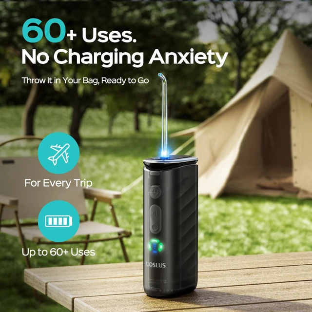 Alt view image 6 of 7 - T50 Portable Water Dental Flosser for Travel with Screen Display | Mini Cordless Pick with Pressure Indicator Light, 9-Level for Braces, Gum Care, Rechargeable On-the-Go, 240ml, IPX7, Black
