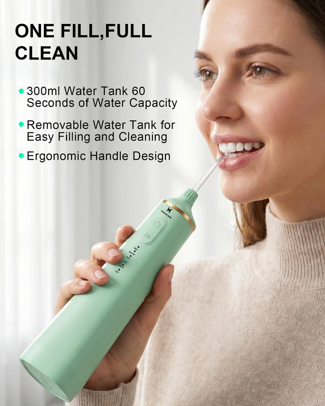 Alt view image 3 of 7 - Upgraded Water Flosser 300ml Large Tank, 5 Modes Professional Cordless Oral Irrigator, High-Pressure Pulse Water Dental Cleaner for Home & Travel, Remove Plaque, Healthy Gums (Green)