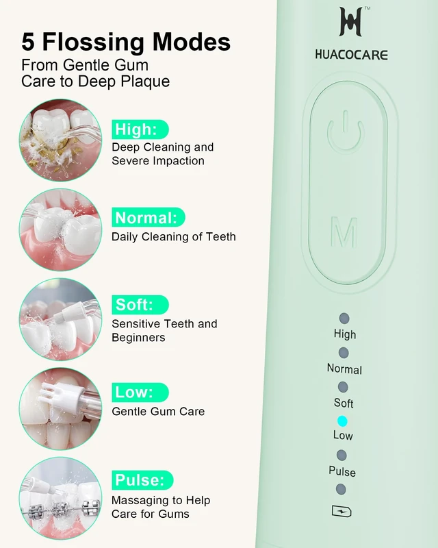 Alt view image 4 of 7 - Upgraded Water Flosser 300ml Large Tank, 5 Modes Professional Cordless Oral Irrigator, High-Pressure Pulse Water Dental Cleaner for Home & Travel, Remove Plaque, Healthy Gums (Green)