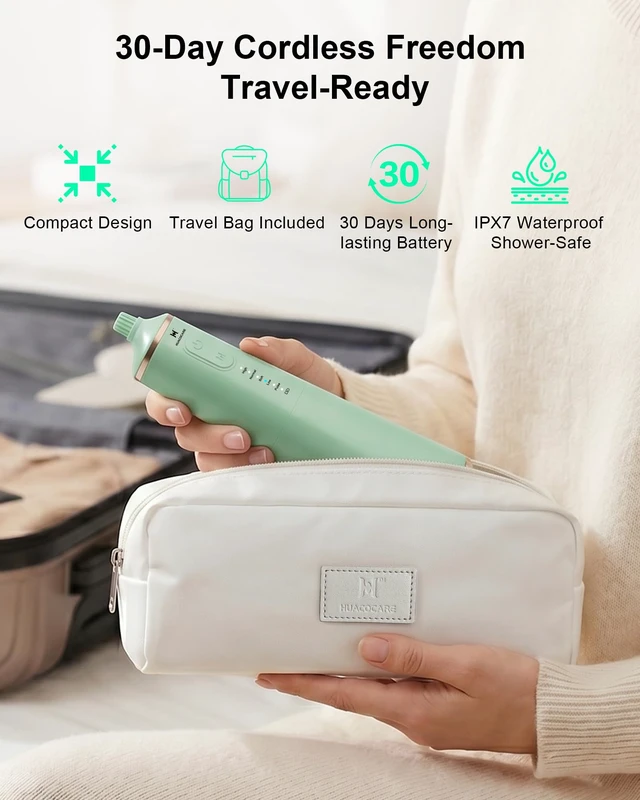 Alt view image 5 of 7 - Upgraded Water Flosser 300ml Large Tank, 5 Modes Professional Cordless Oral Irrigator, High-Pressure Pulse Water Dental Cleaner for Home & Travel, Remove Plaque, Healthy Gums (Green)