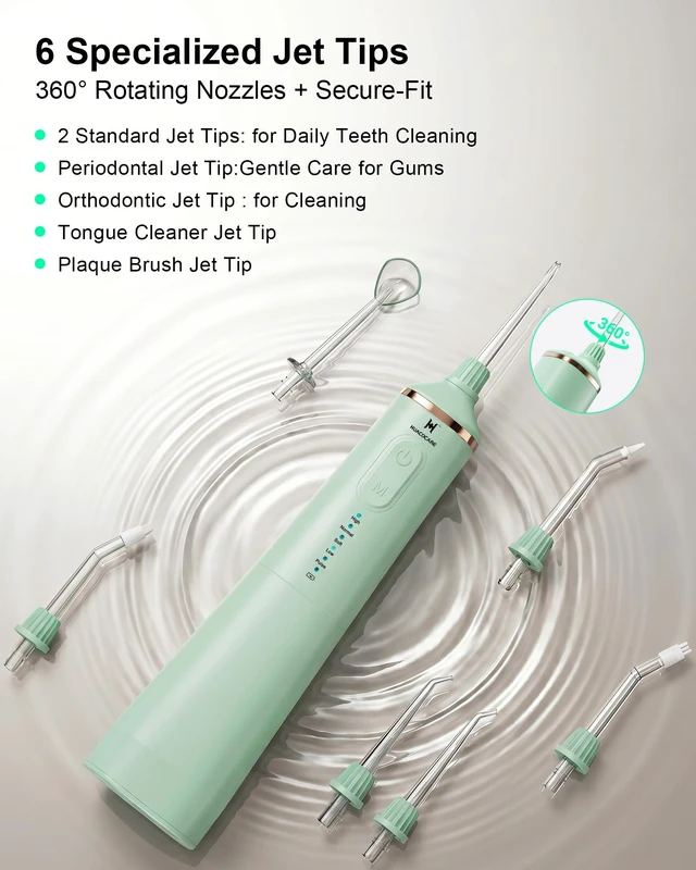 Alt view image 7 of 7 - Upgraded Water Flosser 300ml Large Tank, 5 Modes Professional Cordless Oral Irrigator, High-Pressure Pulse Water Dental Cleaner for Home & Travel, Remove Plaque, Healthy Gums (Green)