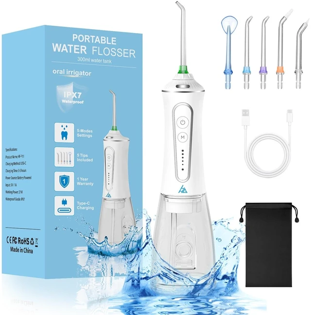 Main image of Dental Flosser with 5 Modes, Cordless Travel Dental Flosser, Rechargable, Long Lasting Battery, 300ml Water Tank, Travel Friendly. FDA Accepted.