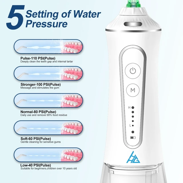 Alt view image 4 of 6 - Dental Flosser with 5 Modes, Cordless Travel Dental Flosser, Rechargable, Long Lasting Battery, 300ml Water Tank, Travel Friendly. FDA Accepted.