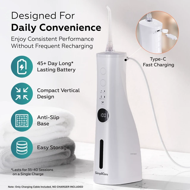 Alt view image 3 of 7 - Cordless Water Flosser, 10-150 PSI, 5 Modes, IPX7, 8 Tips | 5 Cleaning Modes, 10oz Tank, 1,200-1,800 Pulses/Min, 2500mAh USB-C Rechargeable, IPX7 Waterproof, 8 Jet Tips, Whisper-Quiet