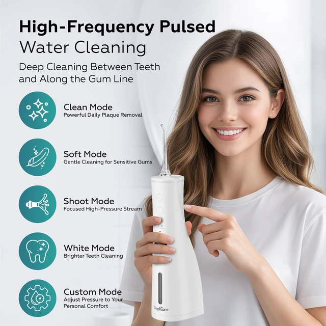 Alt view image 6 of 7 - Cordless Water Flosser, 10-150 PSI, 5 Modes, IPX7, 8 Tips | 5 Cleaning Modes, 10oz Tank, 1,200-1,800 Pulses/Min, 2500mAh USB-C Rechargeable, IPX7 Waterproof, 8 Jet Tips, Whisper-Quiet