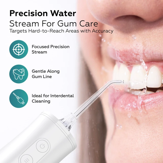 Alt view image 7 of 7 - Cordless Water Flosser, 10-150 PSI, 5 Modes, IPX7, 8 Tips | 5 Cleaning Modes, 10oz Tank, 1,200-1,800 Pulses/Min, 2500mAh USB-C Rechargeable, IPX7 Waterproof, 8 Jet Tips, Whisper-Quiet